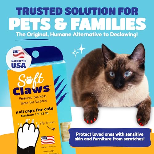 Image of Soft Claws Cat Nail Caps for Medium Cats - (40 Caps, Pink and Green) - Made in USA - Veterinarian-Developed | Protects Furniture & Skin - Easy to Apply, Long-Lasting Anti-Scratch Soft Cat Claw Covers