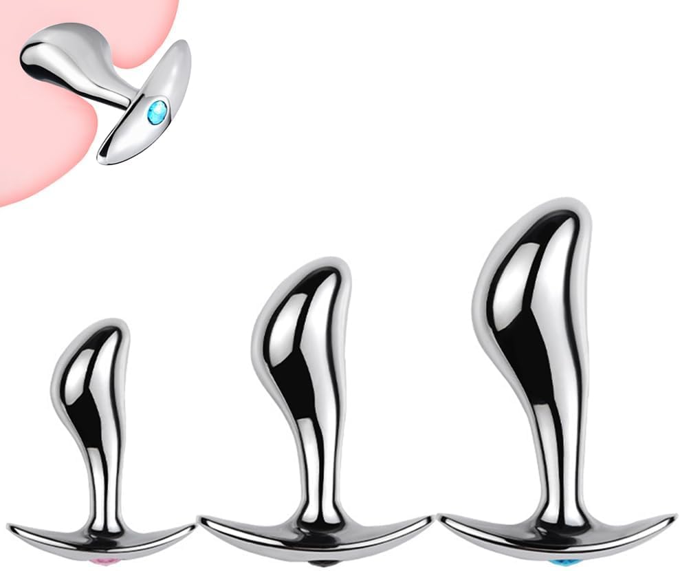 Metal Anal Plug Anal Training Sets for Beginners SM with Flared Base Prostate Massager Sex Toys for Unisex Butt Plug Adult Games for Woman Men Couples Can Be Weared for Long Time(S+M+L)