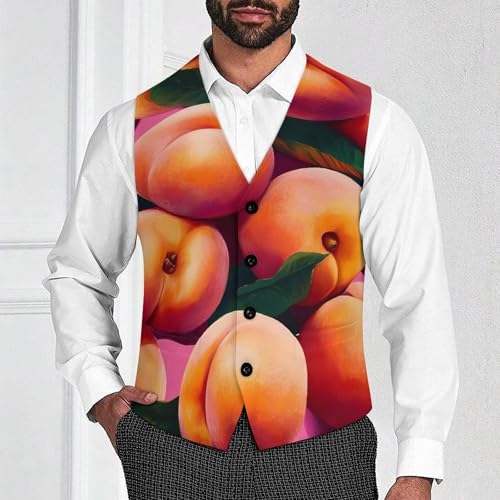 Peach Fruit Suit Vest for Men Slim Fit Tuxedo Waistcoat Button Down V Neck Business Dress Coat4