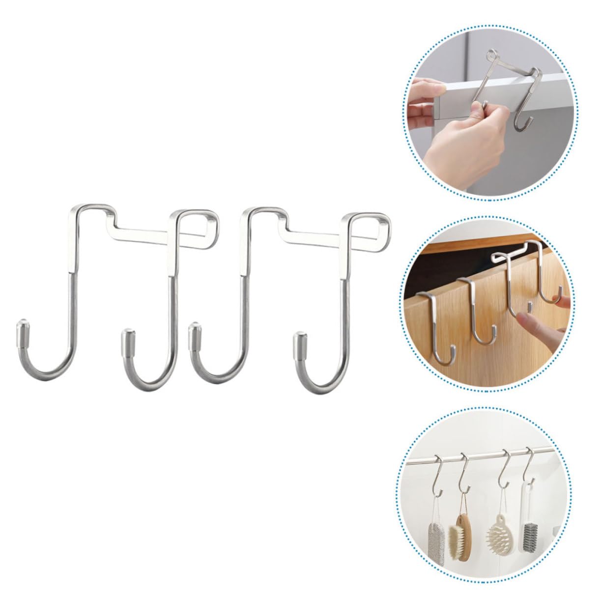 Unomor 2pcs Hook up Clothes Hanger Kitchen Towel Hooks Over Cabinet Door Hooks Shower Door Hook Over The Door Hanger Towel Hooks Kitchen Over Door Towel Rack Silver Stainless Steel