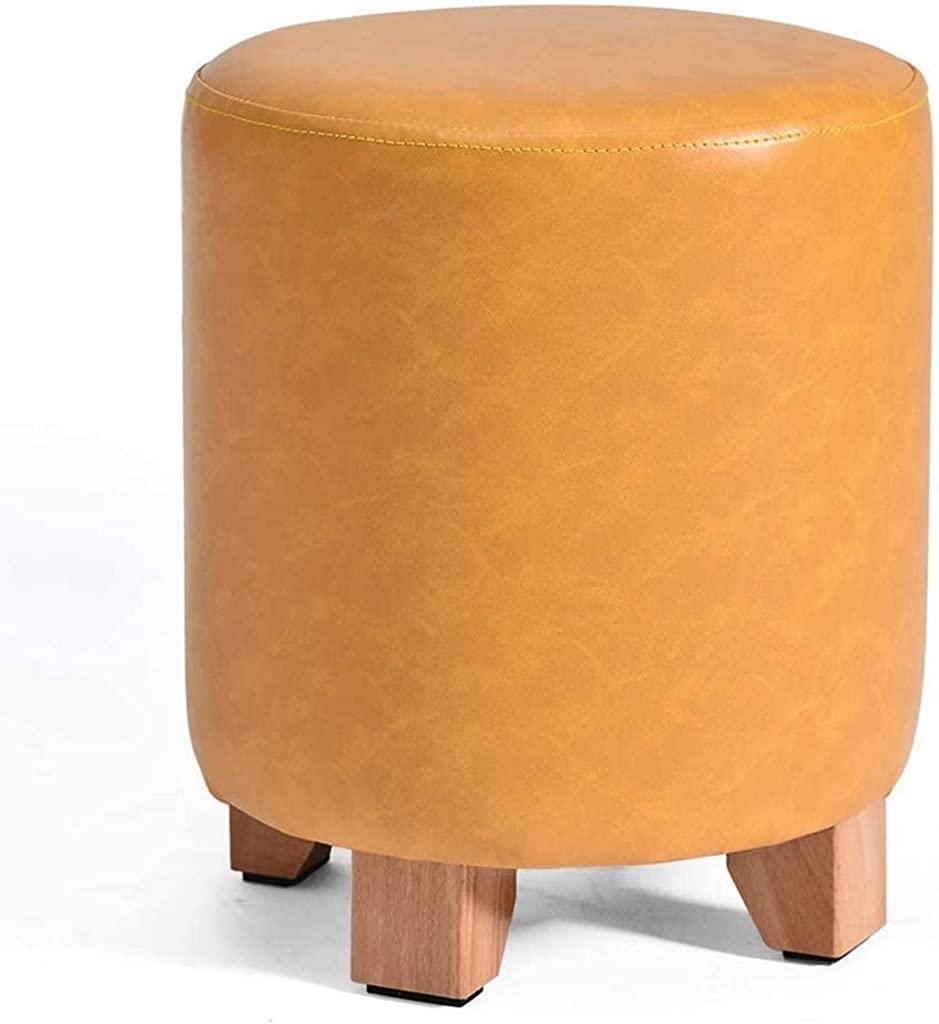 Repose-pieds rond jaune 29x29x35cm avec assise rembourrée pour salon