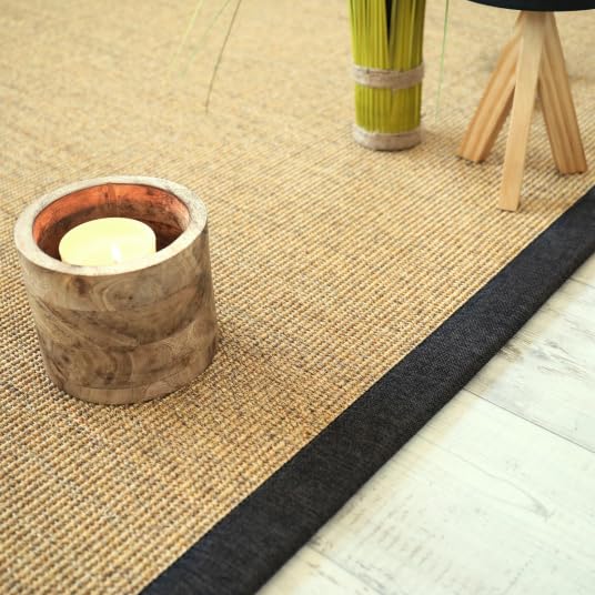 Tapis sisal Yucatan chaume - Ganse chenille brun chiné - 80 x 150 cm