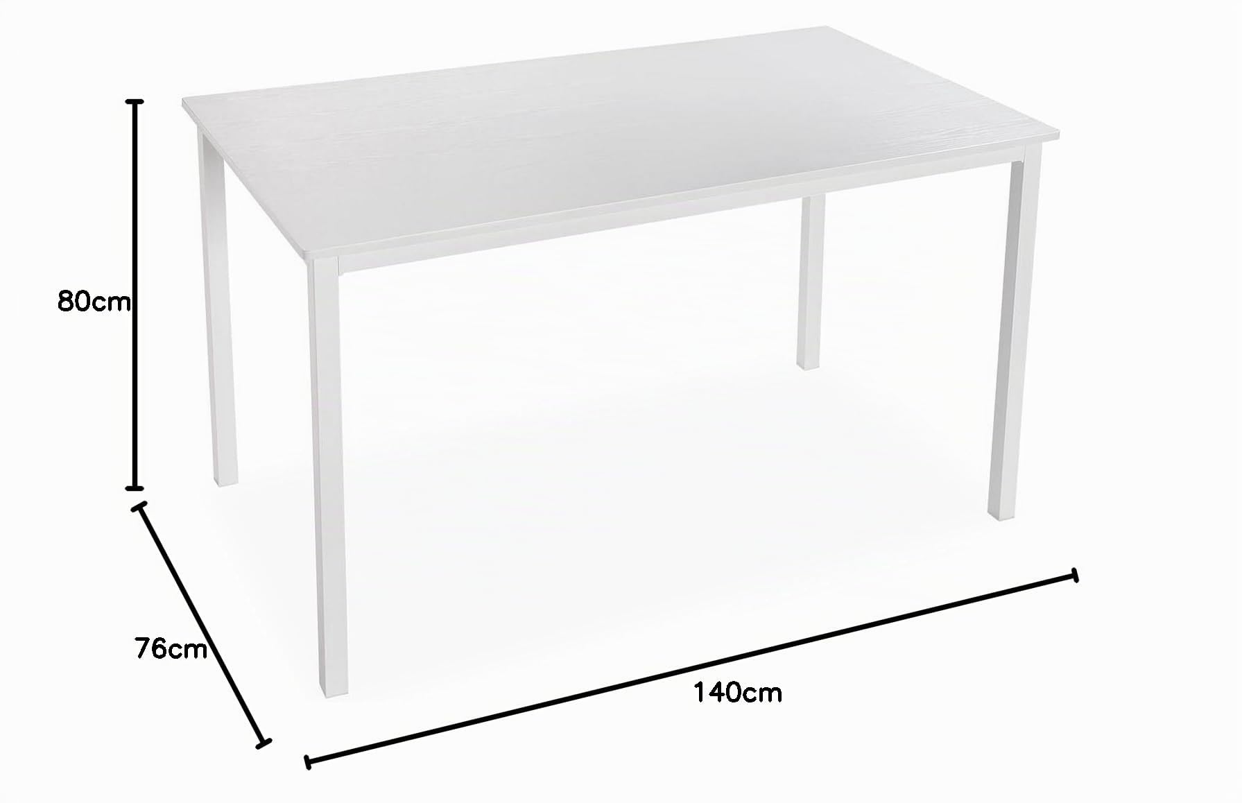 VERSA Amaia Tavolo da Pranzo per Cucina, terrazzo, Giardino o Sala da Pranzo, Misure (A x L x l) 76 x 80 x 140 cm, Legno e Metallo, Colore Bianco