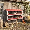 GarveeLife 10 Compartment Chicken Nesting Box, Nesting Boxes for Chickens, Metal Chicken Laying Boxes with Perch, Secure Lid, Versatile Wall Mount or Free Standing for Hens, Red