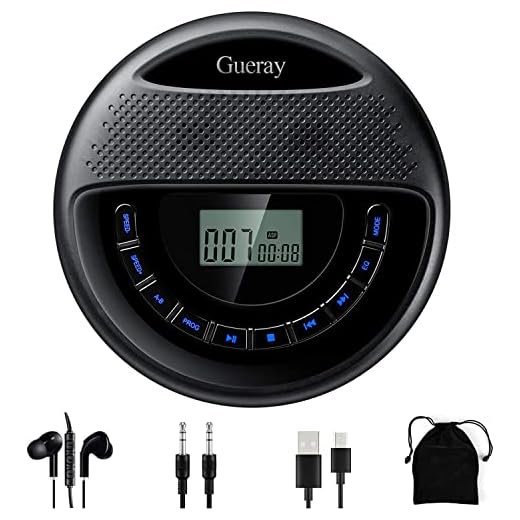CD Player Portable with Dual Stereo Speakers, Rechargeable CD Player for Car, LED Display 10 Hours Playing Time Backlight Design Anti-Skip Protection Walkman,Personal CD Player with Headphones-Black