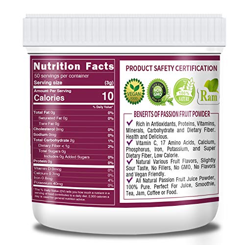 Organic Passion Fruit Powder, Passion Fruit Juice Raw Powder, 100% Pure, No Additives, No Fillers, 5.3oz(150g) - Thumbnail 5