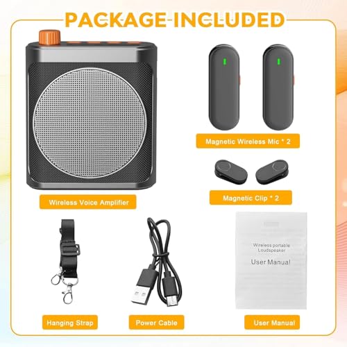 Image of Cason 15W Wireless Voice Amplifier for Teachers with 2 Mic for Teaching in Classroom & Magnetic Lavalier,16 Hour Battery, Bluetooth Collar Mic with Speaker for Tour Guides, Meeting
