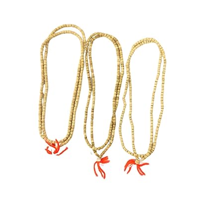 Luckymorden Tulsi Mala with Orange Tassels for Neck, Material Tulsi Wood (Size : 11 Inch)