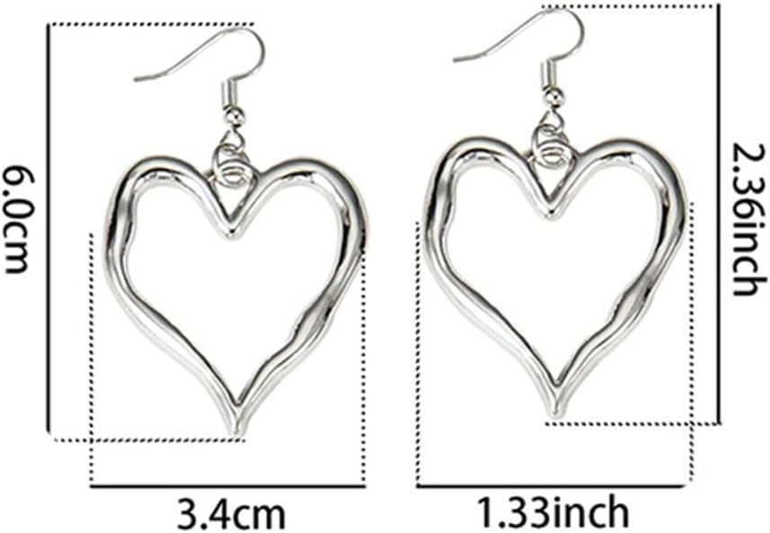 Y2k Silver Large Heart Dangle Drop Hook Earrings for Women image 3