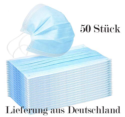 Preisvergleich Produktbild 50 Stück Einweg Maske 3-Lagig Vlies Mundschutz Mundschutzmaske Gesichtsmaske Gesichtsschutzmasken atmungsaktiv Einwegmaske Staubschutz 50 Stück