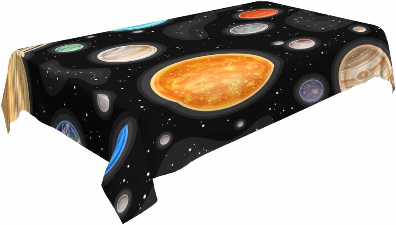 Space Planets andStars Table Cloth for Rectangle Table 60x84 Inch Decorative Cosmo with Black Starry Space Kitchen Table Cover Decorations for Home Dinner Party