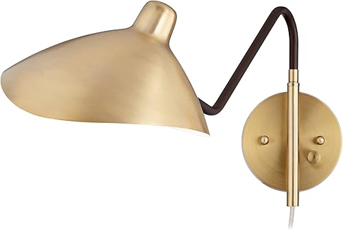 Miniatura 8 de 360 Lighting Colborne - Juego de 2 lámparas de pared modernas de mediados de siglo con brazo oscilante de latón antiguo, color dorado y negro,