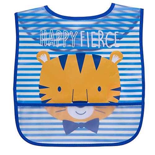 Babador Impermeável Tigre Listrado Girotondo Baby, Azul/Branco/Preto/Laranja