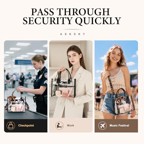 Image of Clear Tote Bag Stadium Events Transparent Clear Purse for Women Thick PVC Shoulder Bag with Guitar Strap for Concert