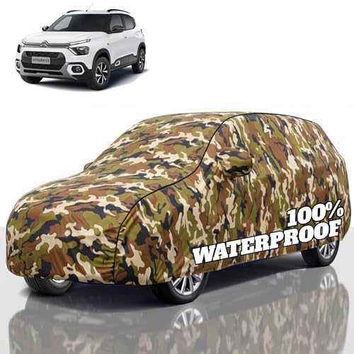 Image of Premium Polyester Car Cover Citron c3 All-Weather Protection from Rain, Dust & Sun | UV Resistant Fabric | Full Body Secure Fit for Outdoor & Indoor Parking Jungle