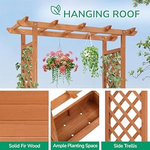 Outvita Raised Garden Bed with Trellis, Wood Planter Box with Hanging Roof, Side Trellis and Drainage Holes, Above Ground Elevated Garden Bed for Outdoor Climbing Plants Vegetables Flowers Herbs Outvita Raised Garden Bed with Trellis Wood Planter Box with Hanging Roof Side Trellis and Drainage Holes Above Ground Elevated Garden Bed for Outdoor Climbing Plants Vegetables Flowers Herbs