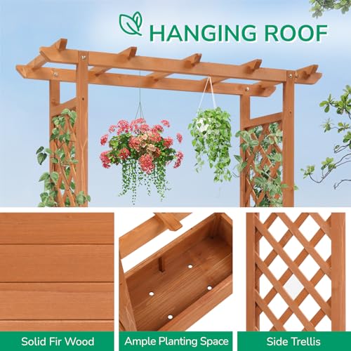 Outvita-Raised-Garden-Bed-with-Trellis-Wood-Planter-Box-with-Hanging-Roof-Side-Trellis-and-Drainage-Holes-Above-Ground-Elevated-Garden-Bed-for-Outdoor-Climbing-Plants-Vegetables-Flowers-Herbs Outvita Raised Garden Bed with Trellis Wood Planter Box with Hanging Roof Side Trellis and Drainage Holes Above Ground Elevated Garden Bed for Outdoor Climbing Plants Vegetables Flowers Herbs
