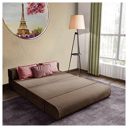 DECOR VILLAGE Sofa | 1-Seater, 3x6 Feet | Sofa Cum Bed for Home - Jute Fabric Washable Cover with Cushion - Brown