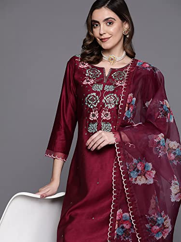 Image of INDO ERA Women's Viscose Embroidered Straight Kurta Pant With Dupatta Set