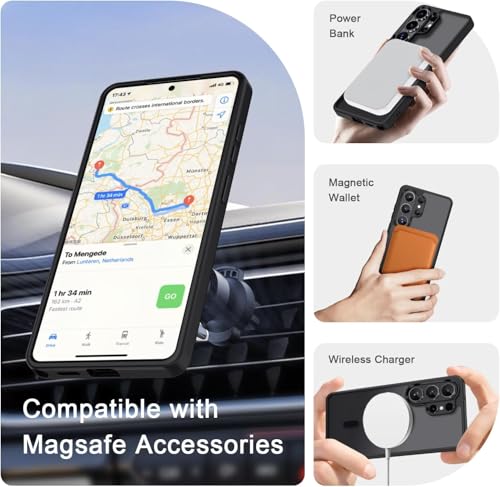 Image of Elzzi Magnetic Guard Case for Samsung Galaxy S26 Ultra 5G [Compatible with MagSafe & Qi2] Translucent Matte Hard PC+TPU Hybrid Slim Shockproof Anti-Scratch Protective Phone Cover (Black)