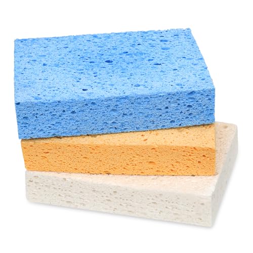 Extra Large Dish Sponges Kitchen for Cleaning Natural Cellulose Sponges Reusable and Biodegradable Non Scratch Sponge for Dishes Household Use (3-Pack)