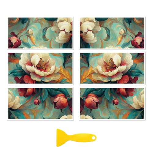 Peacoblue Frotar Pegatina de Transferencia para Mueble Rub on Transfer Furniture 6"X12" Ondas Florales, 3pcs UV DTF Decor Calcomanía Manualidades para Madera Puerta Glass Cajonera Adornos