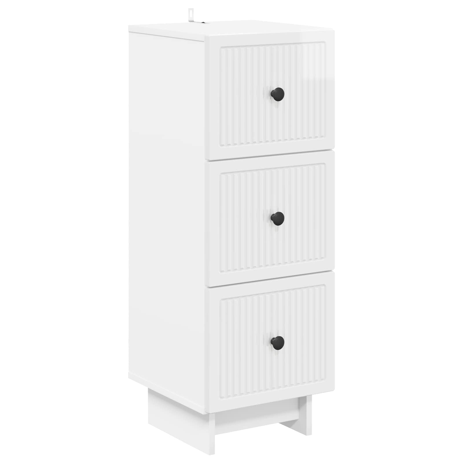 Cassettiera in legno bianco lucido, 33 x 34,5 x 90 cm, con 3 cassetti, per soggiorno, corridoio, ufficio, spazio e ordine