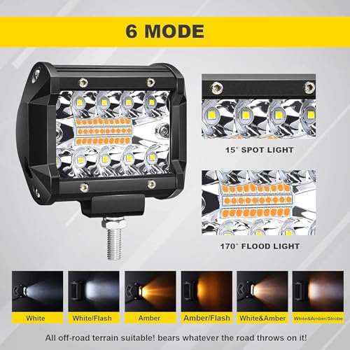 Image of 5D 52Inch Curved LED Light Bar + 4Inch White /Amber Strobe LED Pods