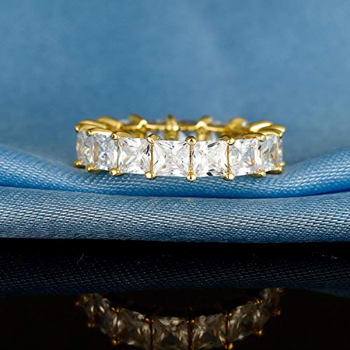 XBRN 14K Gold Plated Ring Cubic Zirconia Princess Cut Eternity Rings Bands for Women Men 10 - Thumbnail 4