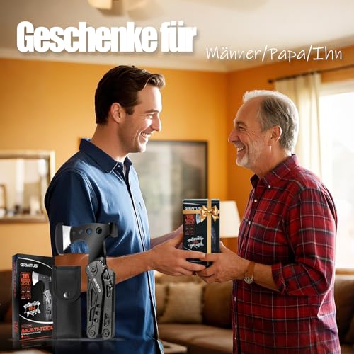 Geschenke für Männer 16IN1 Multitool Camping Zubehör Geschenk Vatertag Männergeschenke Survival Gadgets mit Axt Hammer Zange Säge Schraubendreher Flaschenöffner Pfeife Geburtstagsgeschenk