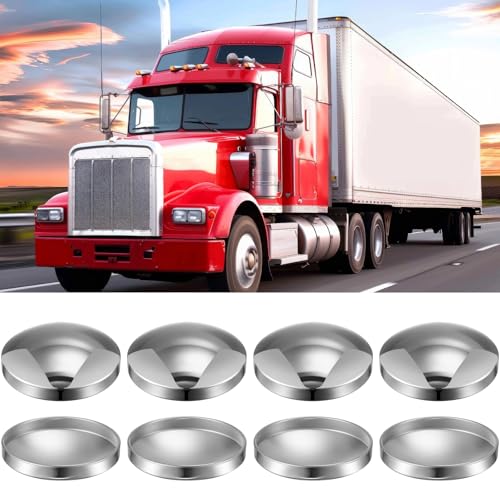 DaisyInner 8 Pcs 8 Inch Dome Style Hub Caps Compatible with Most Trucks Baby Moon Hubcaps, Chrome Plated Steel Semi Truck Hub Covers Axle Cap Rear Wheel Covers