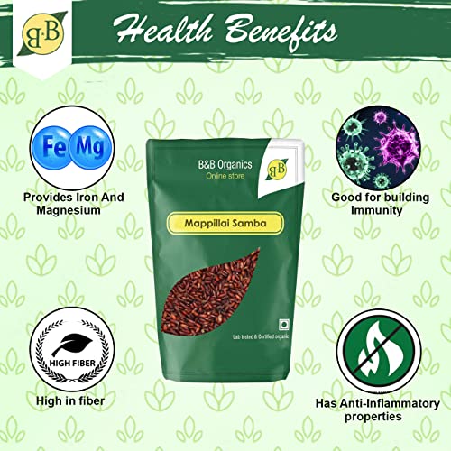 B&B Organics Mappillai Samba Hand Pounded Red Rice,1 Kg/2.2 Pound #TOP3