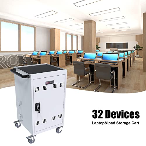 30 Device Mobile Charging Cart For Ipads,Chromebooks,Tablets And Laptop,Netbooks Easy Assembled Chromebook Charging Station Cart 17-Inch Charging And Storage Cart,Front & Back Access Locking(White) #TOP4