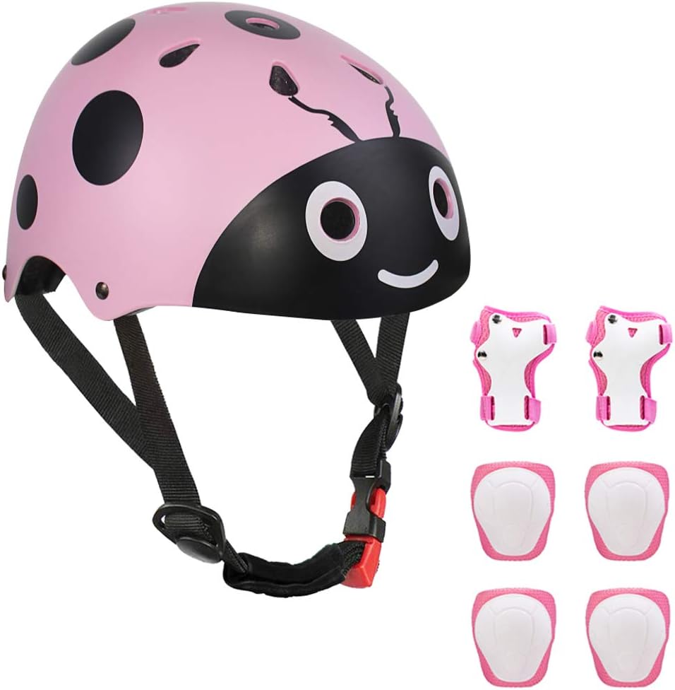 LANOVAGEAR Kids Bike Helmet Knee Elbow Wrist Pads, Ages 2-8 Toddler Helmet with Protective Gear Set 7PCS, for Bicycle Cycling Skateboard Scooter Inline Skating