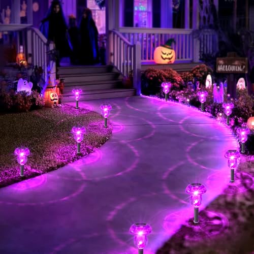 Solar Lights Outdoor, 8 Pack Mushroom Lights Outside Waterproof, Solar Powered LED Lighting for Garden, Yard, Landscape, Path, Pathway, Lawn, Walkway, Driveway, Backyard Halloween Decor (Purple)