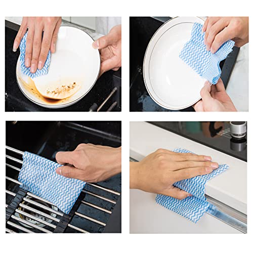 Peachicha Disposable Cleaning Cloth Washing Cloth For Kitchen, Multi-Use Dish Towels, Disposable Dish Cloths, Cleaning Rags,50 Count, Blue #TOP4