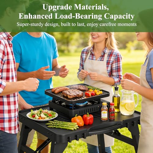 Heimlyn Outdoor Grillwagen für Weber Q100/Q200/Q300, Enders Urban, Burnhard Wayne, Ninja Woodfire, Tragbarer Servierwagen, Outdoor Grillständer, Grilltisch für Pizzaofen