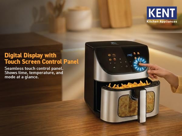 Image of KENT Digital Air Fryer 8.5L | 1700W | Bake, Grill & Roast | Up to 80% Less Oil Usage | 12 Preset Menu | Digital Display & Touch Control Panel | Glass Window with in built Light | Auto Cut-Off | Black