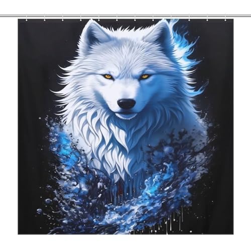 Rideau de douche loup blanc imperméable et lavable en machine avec 12 crochets - 7