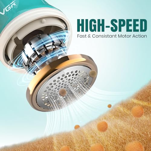 Image of VGR V-810 Professional Lint Remover | Rechargeable Fabric Shaver for Clothing, Upholstery & Linen | Stainless Steel Mesh, Large Lint Container, Foldable Handle | Quick Charging, Aqua Teal
