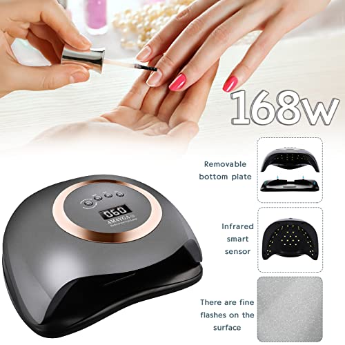 AMAYGA Lampada Unghie UV LED,168W Fornetto per Manicure/Pedicure Permanente Smalto Semipermanente 4 Timer con 10s/30s/60s/99s Display LED Automatico Sensore - 3