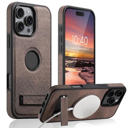 Étui en cuir iPhone 15 marron pour voyager avec support magnétique