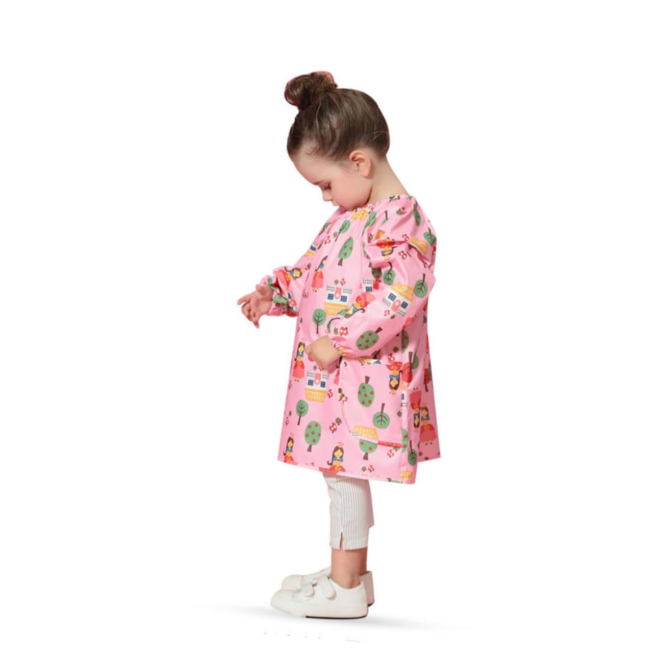 ERINGOGO Grembiule per Bambini in Poliestere Rosa Maniche Lunghe, Facile da Pulire e Riutilizzabile, per Pittura e Attività Artistiche, Taglia S