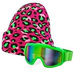 Goldschmidt Party Skibrille und Beanie Mütze Set für Erwachsene Party Partybrille Apresski Fasching Karneval (Leo Muster pink grün)