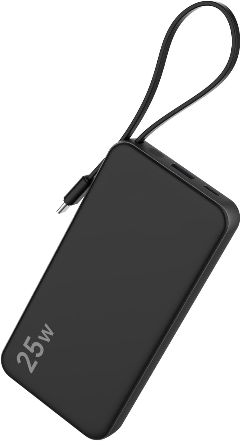 NOBIS 10000mAh 25W Fast Charging Portable Travel Power Bank with Built-in Cables & LED Display, Compatible with iPhone, iPad, Android (Blue)