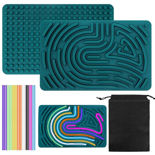 Sensoriska aktivitetsbrädan, anti-stressleksak i silikon för att lindra stress och ångest, för barn från 3 år och vuxna, med bärbar väska och 20 strängar
