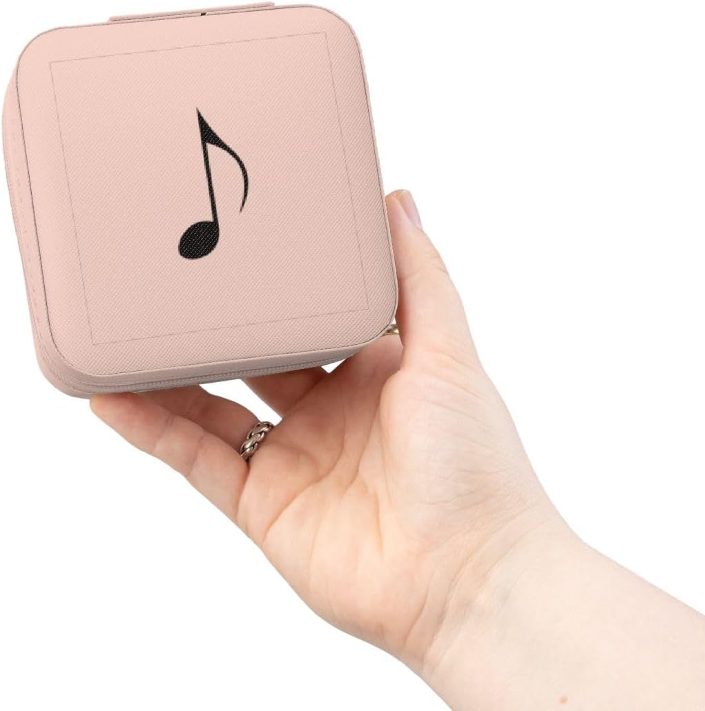 3dRose Eighth note Music note - black and white single quaver musical note Jewelry Travel Case Pink