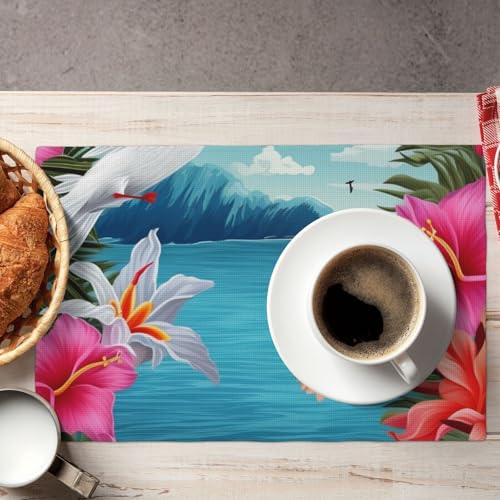 Set de table fleurs d'hibiscus hawaïen lin résistant chaleur - 8