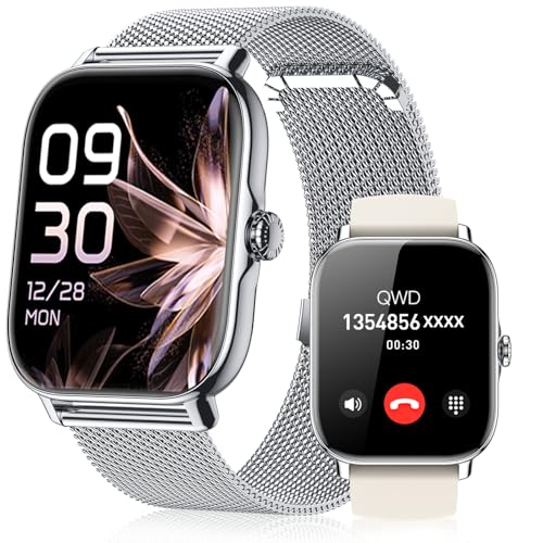 Image of Smart Watch for Women Men- Answer /Make Call, IP68 Waterproof Fitness Tracker with Sleep Monitor,Smartwatch for Andriod iPhone Compatible (Silver Case w /Starlight & Siliver Milanese Band, 1.91)