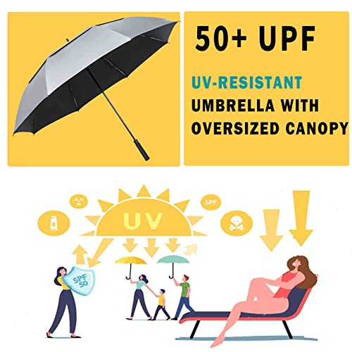 Mrtlloa 68/72 Inch Automatic Open Uv Golf Umbrella, Extra Large Oversize Double Canopy Vented Windproof Waterproof Stick Umbrellas For Sun/Rain (Blue/Silver, 68 Inch/Silver) #TOP7